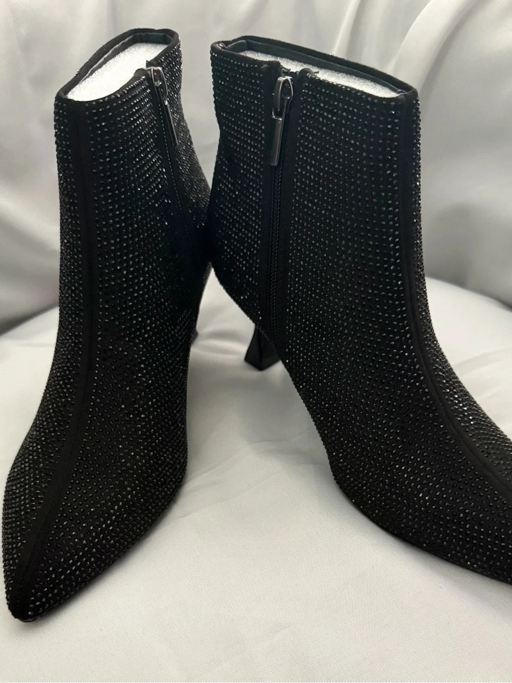 Women's Black Rhinestones Embellished Pointed-Toe Ankle Boot 2 inch heel